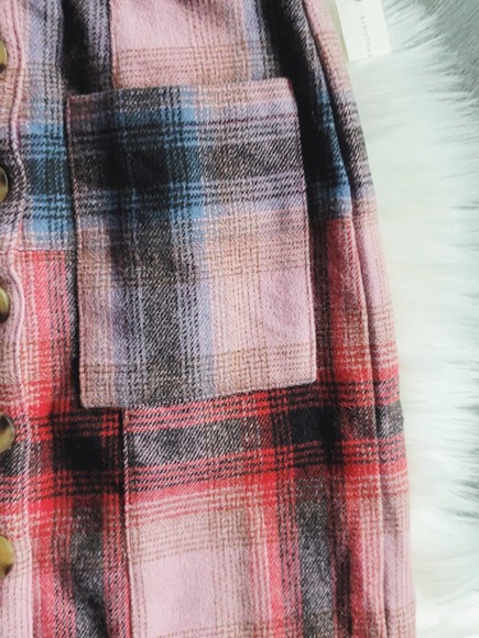 NEW Anthropologie Maeve Fringed Pink Blue Plaid Button Mini Skirt - 2 - Picture 9 of 9